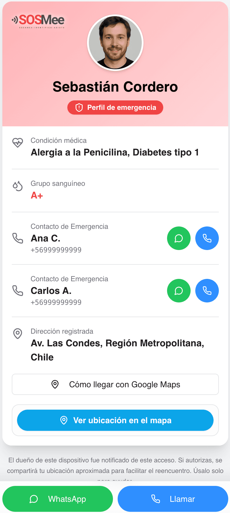 Ejemplo de perfil SOSMee